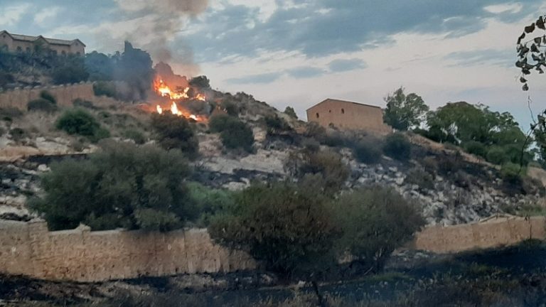 Agrigento, incendio nei pressi del tempio di Demetra.