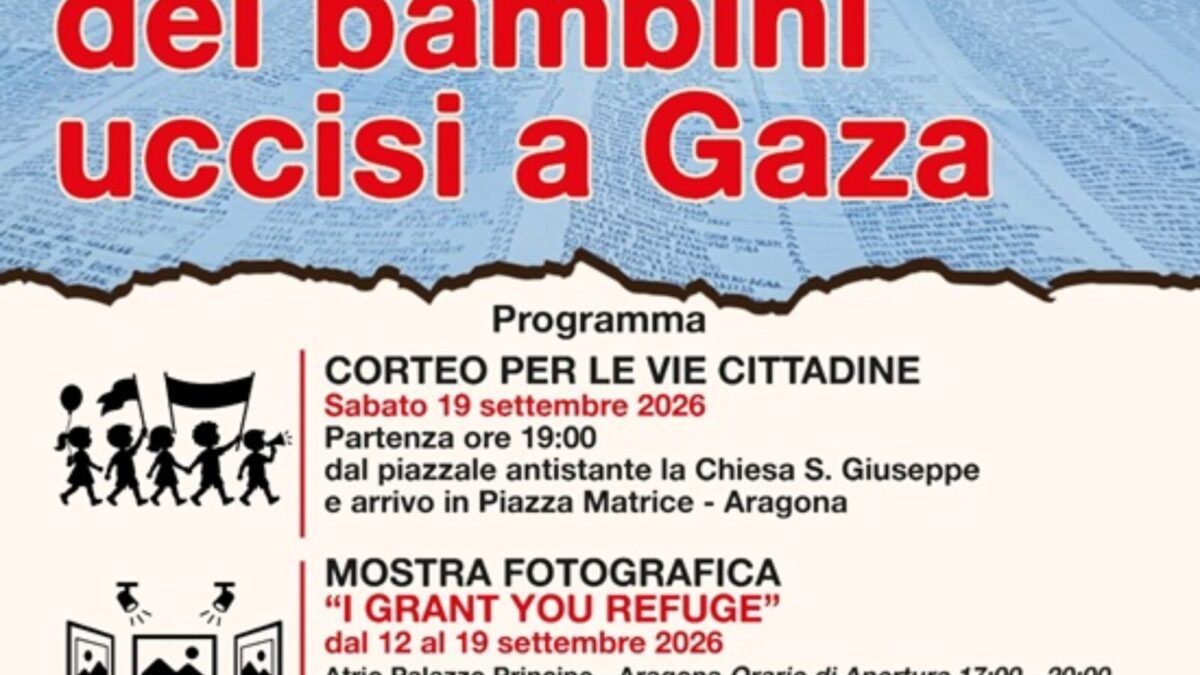 “Il sudario di Gaza passa da Aragona” in ricordo dei bambini uccisi a Gaza. Ecco tutte le iniziative