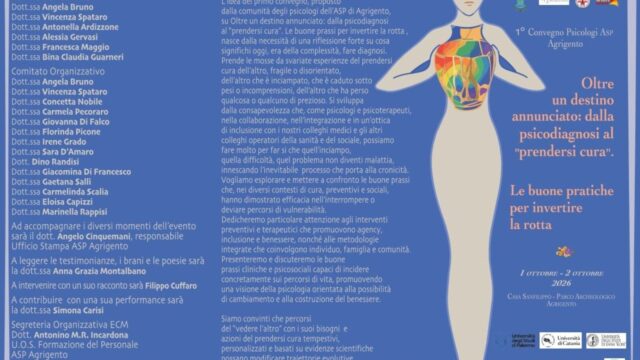 ASP di Agrigento, al via il primo convegno degli psicologi: “Oltre un destino annunciato, dalla psicodiagnosi al prendersi cura”